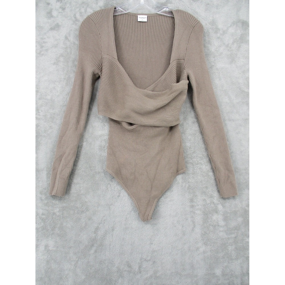 Abercrombie & Fitch Bodysuit Womens Size M Ribbed Knit Wrap Front Sweater Knit